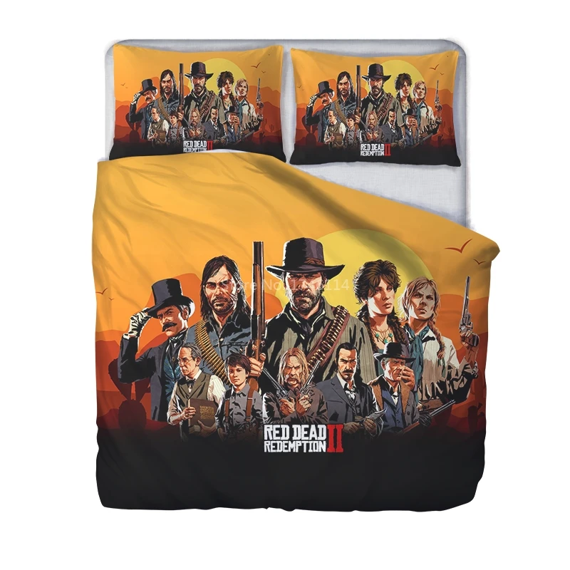 Red Dead Redemption Game 3D Cartoon Printed Duvet Cover Set Twin Full Queen King Size Bedding Set Bed Linens for Young Boys Gift