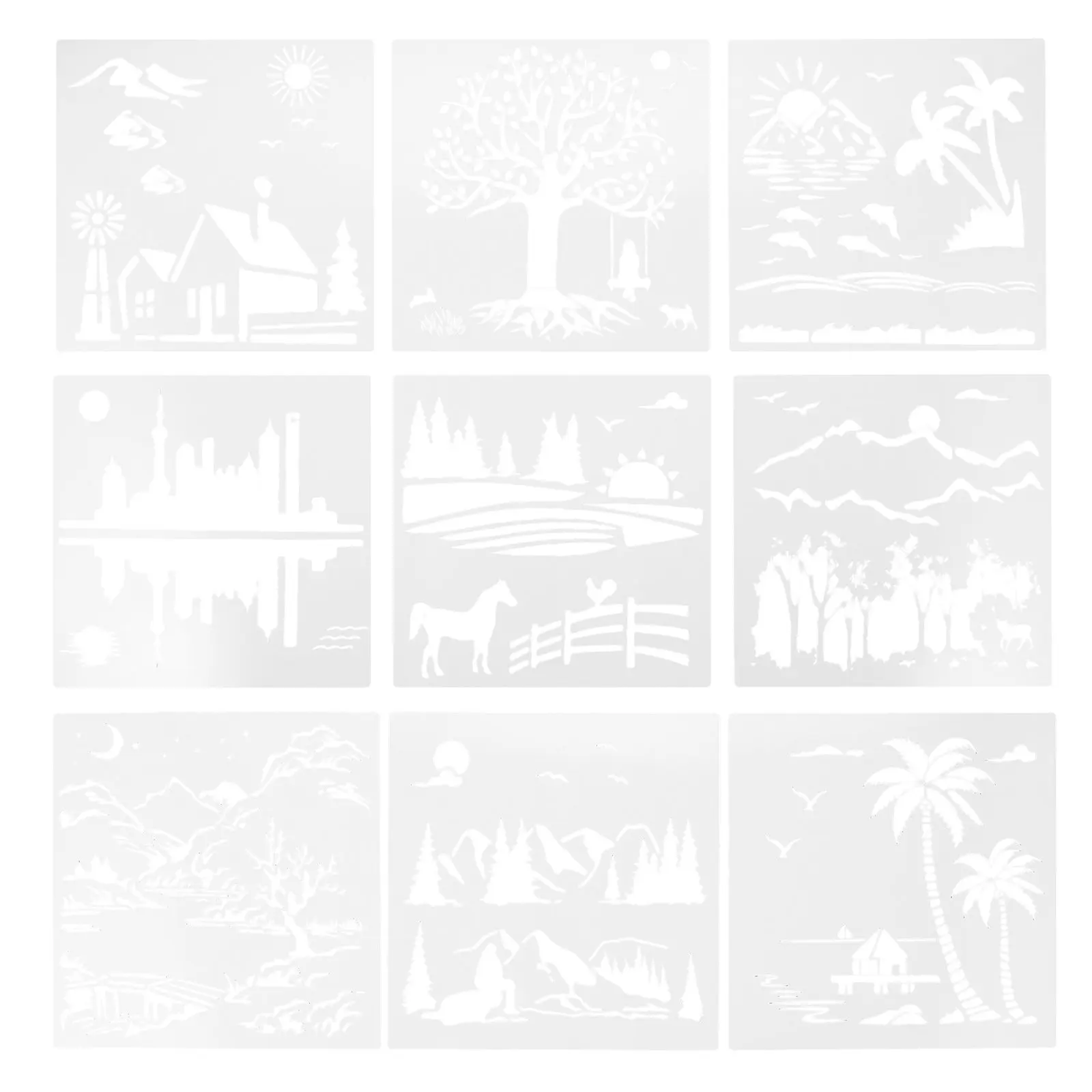 9 Sheets Landscape Stencil Template Stencils for Crafts Templates Painting PET Design