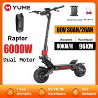 YUME Raptor Electric Scooter 6000W dual  Motors 60V eScooter 11 inch Tires Max Speed 80KM/H Max Range 96KM NFC Electric Scooter
