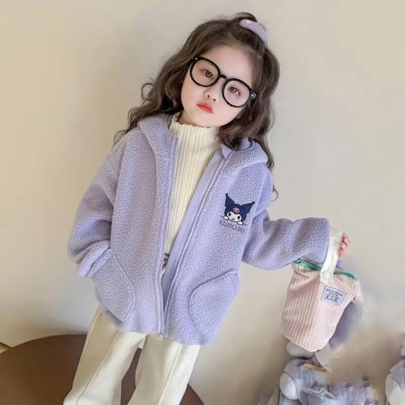 Hot Sanrio Girls Velvet Long-Sleeved Coat Children's Tops Baby Fur Sweater Hooded Top Princess Cartoon Cute Casual Sports Anime - view 5