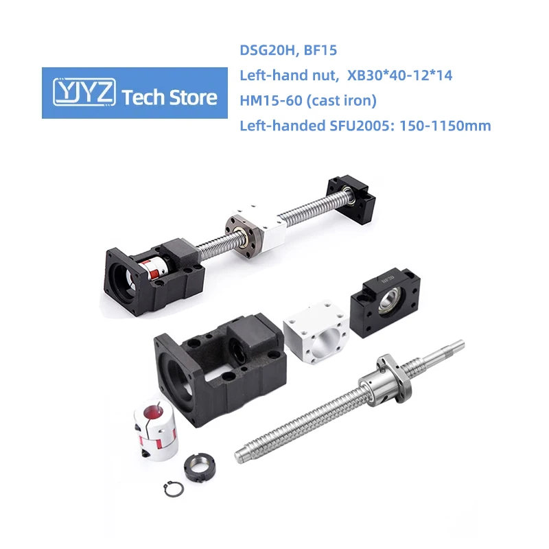 

High-Precision C7 C5 Ball Screw Left-handed SFU2005 With Left-hand Nut Length 150-1150mm HM15-60(Cast Iron) BF15 DSG20H Coupling