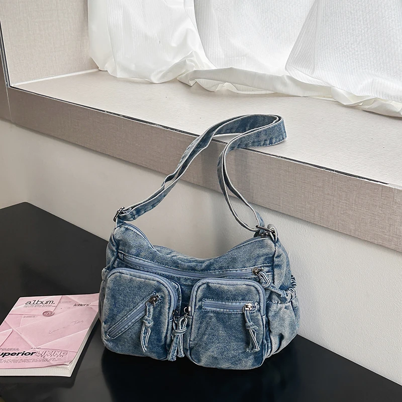 

Джинсовые женские сумки на плечо большой вместимости, повседневные универсальные сумки 2026, новые сумки через плечо высокого качества, женские сумки