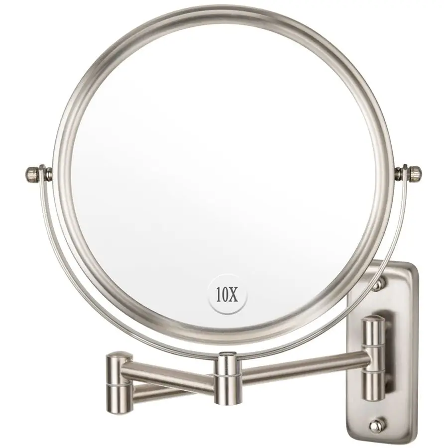 

Mounted Makeup Mirror 1X 10X Magnifying Mirror Double Sided, 8 Inch Extendable Bathroom Mirror, Nickel Finish