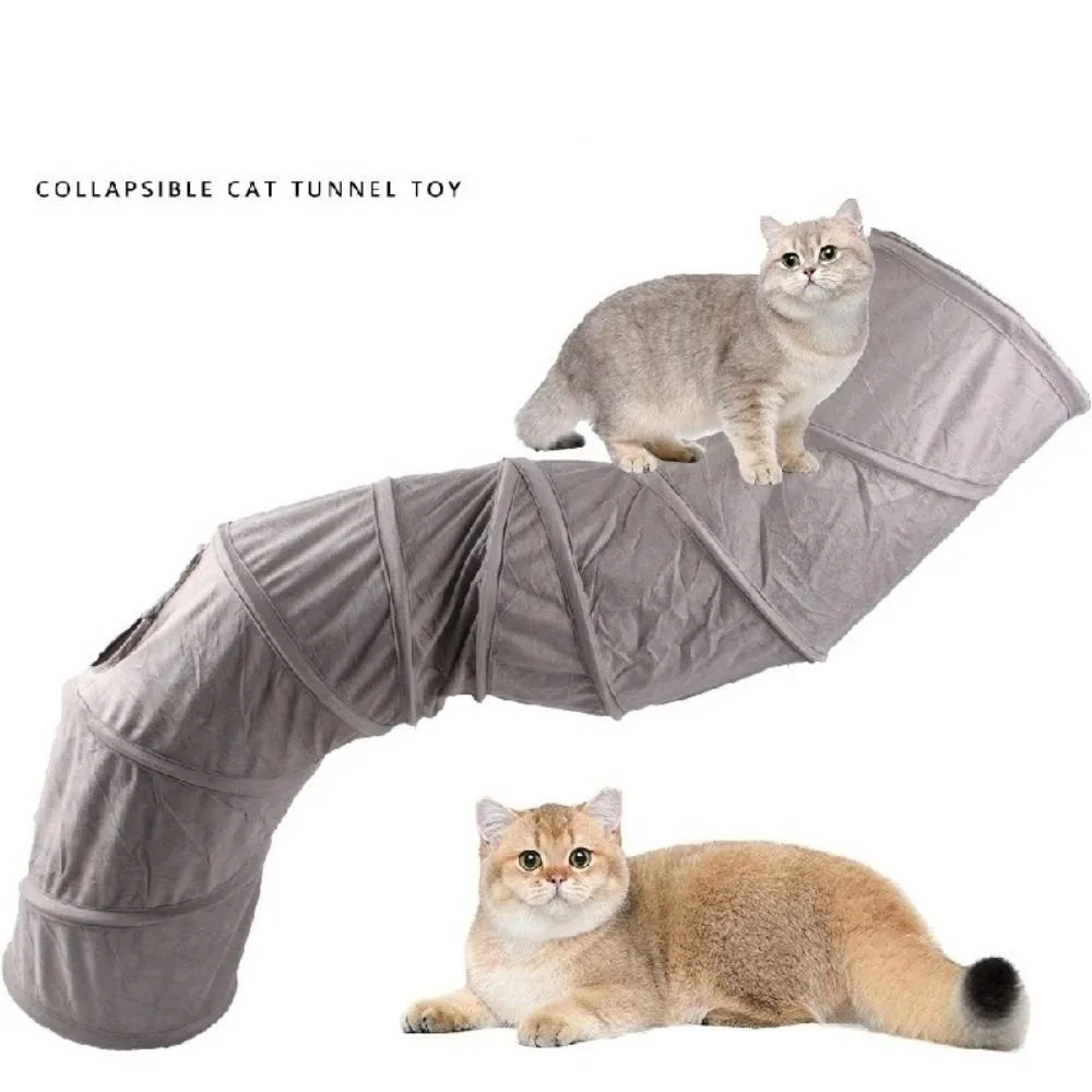 

Fun Foldable Cat Tunnel Tube Collapsible Suede Cat Channel S-shaped 3 Holes Pet Rolling Dragon Puppy