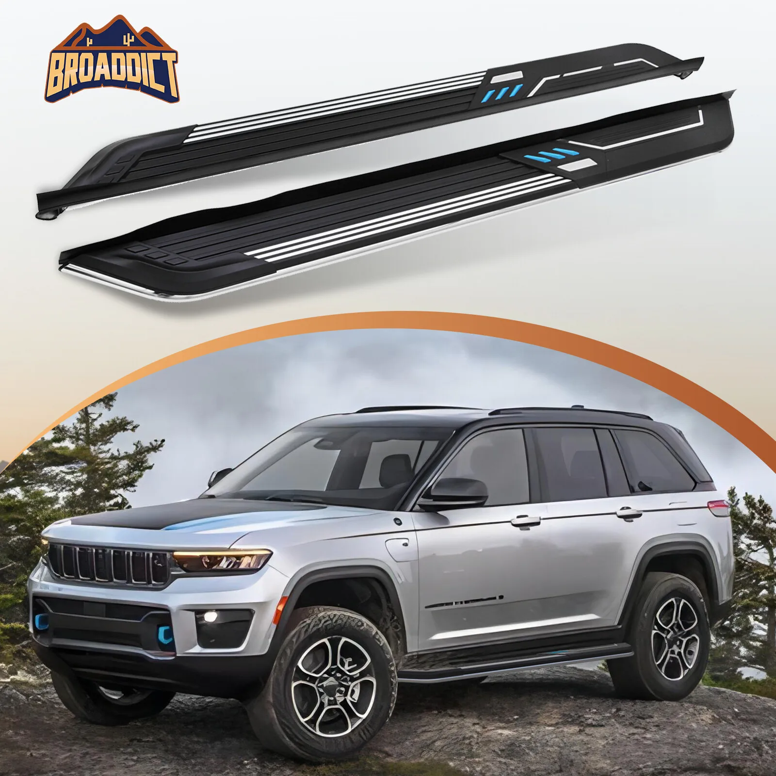 

Running Boards For 2022-2025 Jeep Grand Cherokee 2-Row Side Steps Nerf-Bar