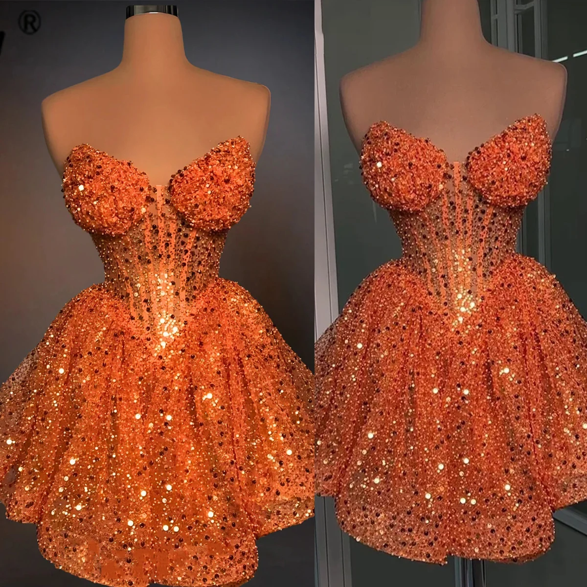 Vestidos de noite brilhantes sem alças lantejoulas sem mangas mini vestido de festa de baile personalizado