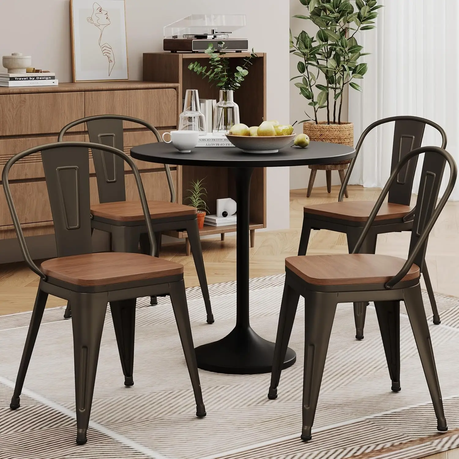 

18inch Metal Dining Chair Set of 4 High Back Classic Chic Iron Farmhouse Chairs Industrial Stackable Coffee Stools, Customized