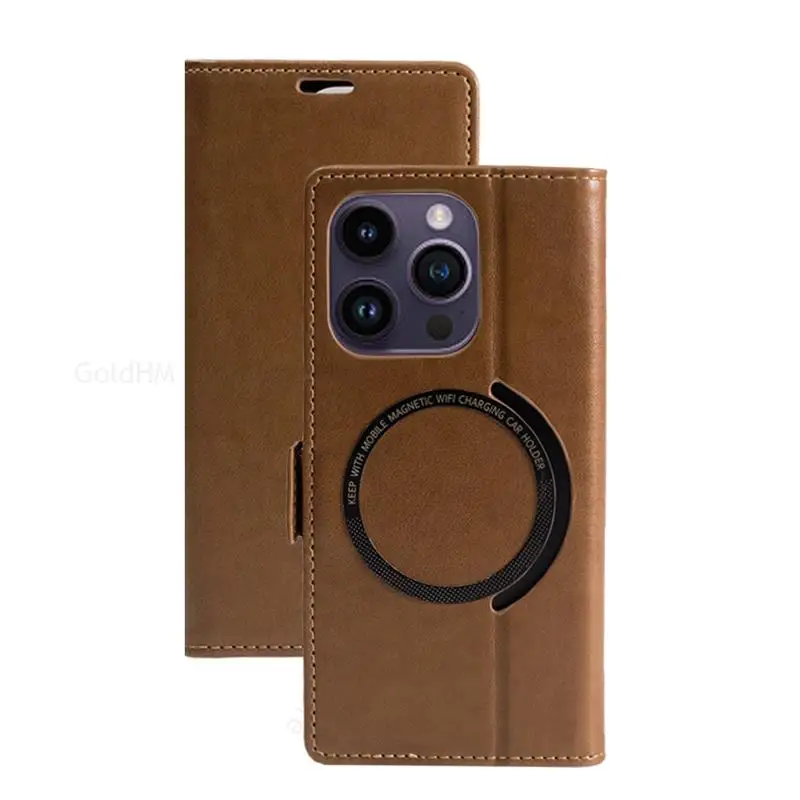 

For iPhone 16e 17 Pro Max Magnetic Flip Leather Case For Apple 17 Air 15 14 13 16 Pro Max Wireless For Magsafe Card Wallet Cover