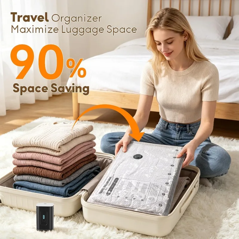 15Pack Vacuum Storage Bags Reusable Compression Bags with Electric Pump Moisture Dust Proof for Travel Home Bedding Clothes