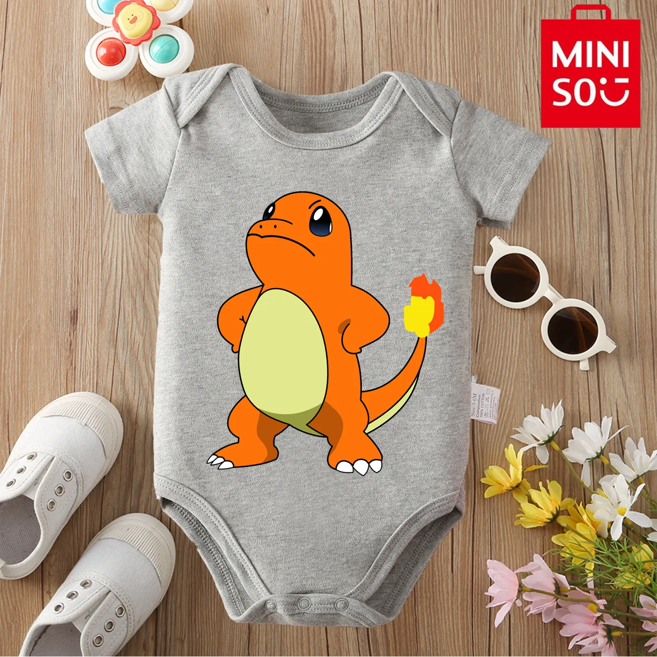 

MINISO 100% хлопок, удобный тканевый комбинезон с принтом Пикачу и Чармандер для ребенка, комбинезон-комбинезон для новорожденных от 0 до 12 месяцев