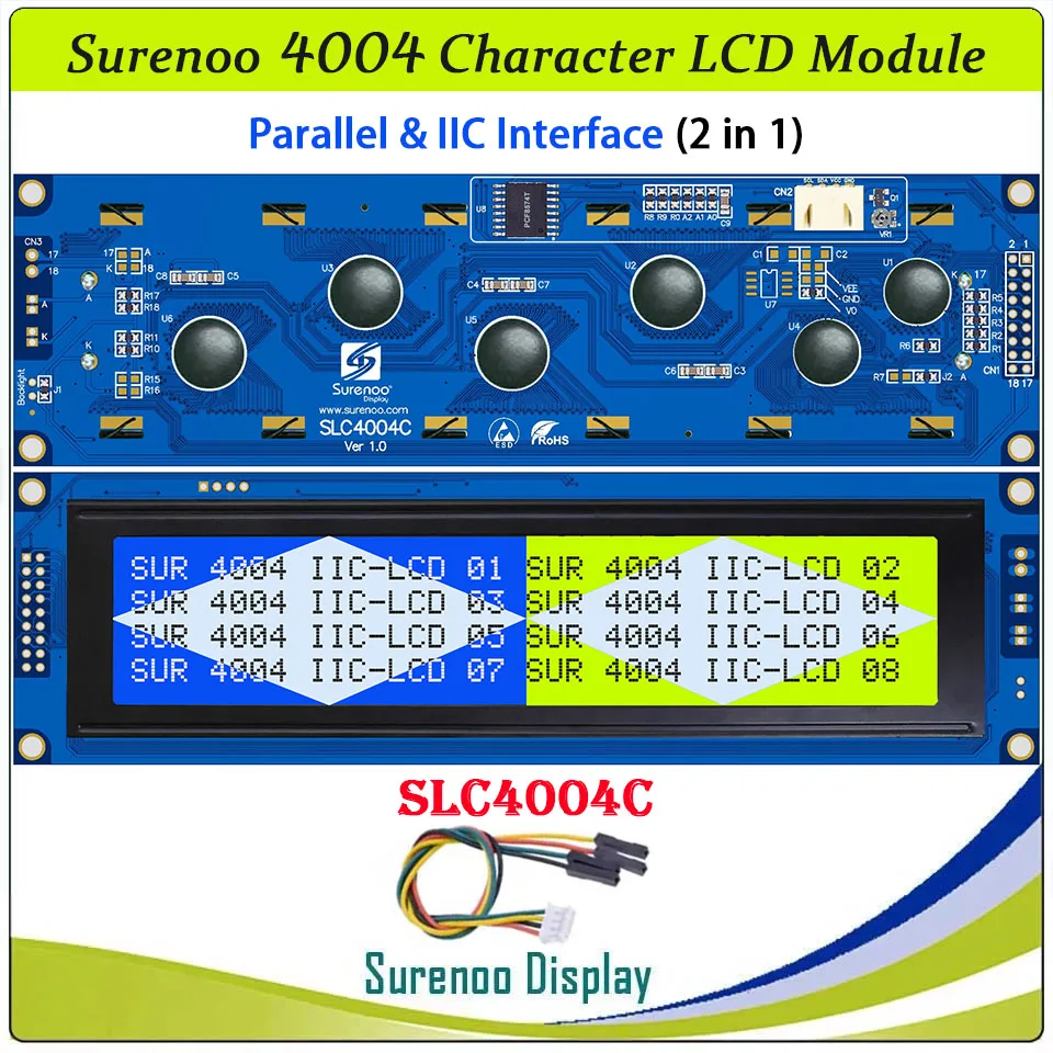 Surenoo Serial IIC I2C 4004 40X4 404 Character LCD Module Display Screen Panel LCM AIP31066 PCF8574T for Arduino