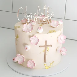 Personalised Baptism Cake Topper with Custom Name and Cross, Christening Cake Topper