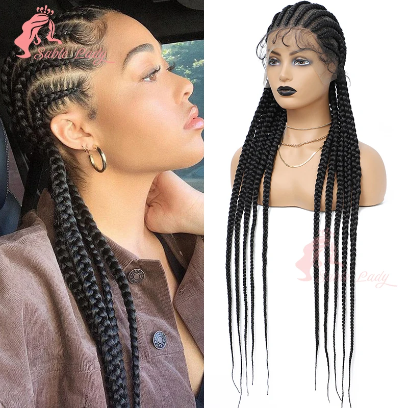 

Sable Lady Synthetic Black Braided Wigs Full Lace Front Wigs Knotless Braid Hair Wig Cornrow African Hair Classic Durable