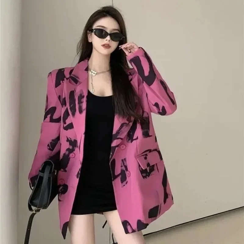 Small Blazer Explosive Street Suit Women's Spring Autumn New Style Advanced Casual Fashion Letter Printed Suit Coat Trendy