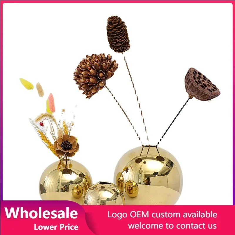 

Ceramic Vase Plating Golden Round Ball Flower Arrangement Accessories Vase Home Decoration Ornaments Crafts Flower Pot