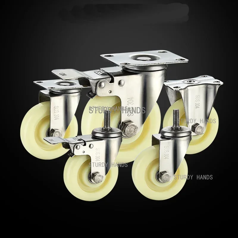 

2pcs 304 stainless steel Casters wheels nylon wheel high load bearing No rust For Humid environment Industrial casters