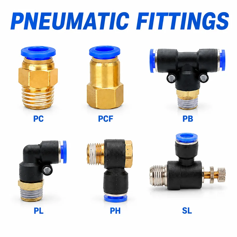 Pneumatic Push In Fittings PC PCF PL PB SL PH Air Hose Quick Connectors 4 6 8 10 12mm Air Tube OD M5 1/8 1/4 3/8 1/2 Male Thread