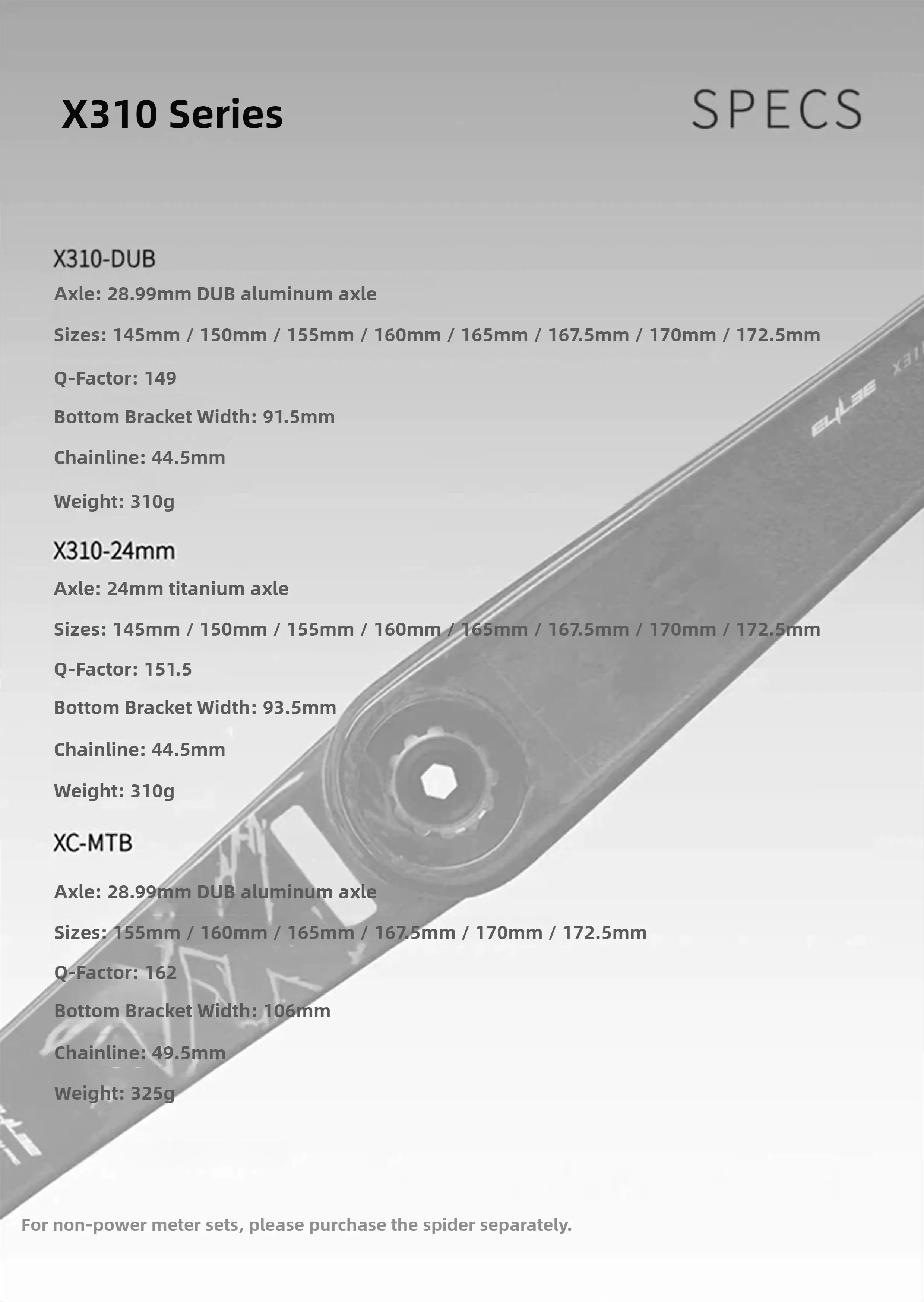 ELILEE XXE X310 Carbon-Rennrad-Kurbelgarnitur 24mm Titan-Achse Ultraleichte Kurbelarme X-Novanta Spider Leistungsmesser – Detail 2