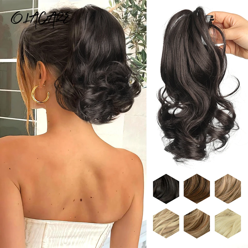 Synthetic Wavy Ponytail Extension Hairpiece Short Curly Claw Clip Ponytail For Women Heat Resistant Pony Tail Clip Fake Hair