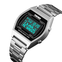 SKMEI Fashion Electronic Watch For Men Stainless Steel Strap Alarm Clock Countdown Glass Mirror Wristwatch Clock Reloj Masculino