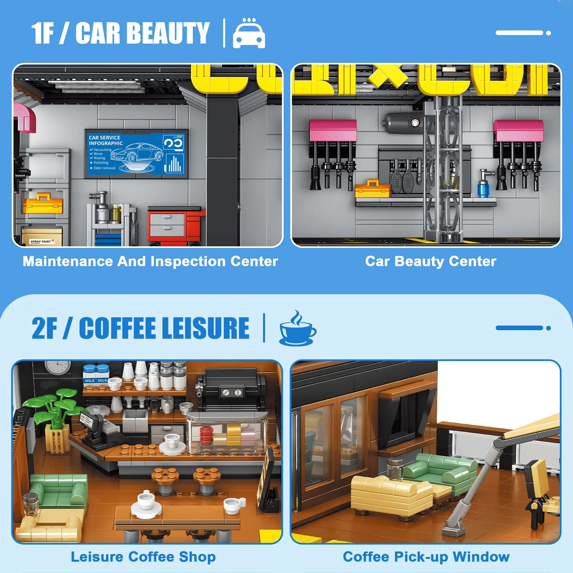 Koffie Auto Reparatiewerkplaats Koffie Auto Club Bouwstenen 2496pcs Street View Cafe Winkel Modulaire Bakstenen Speelgoed voor Kinderen volwassenen Geschenken