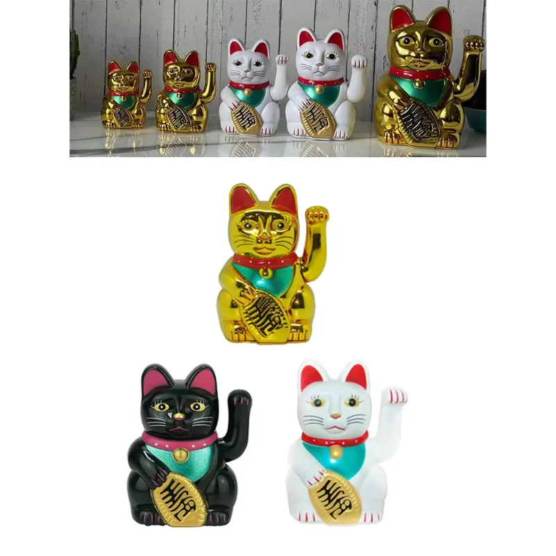 

5inch Lucky Cat Welcoming Chinese Lucky Cats Statue Waving Hand Beckoning Fortune Cat Figurines For Household DIY Decoration