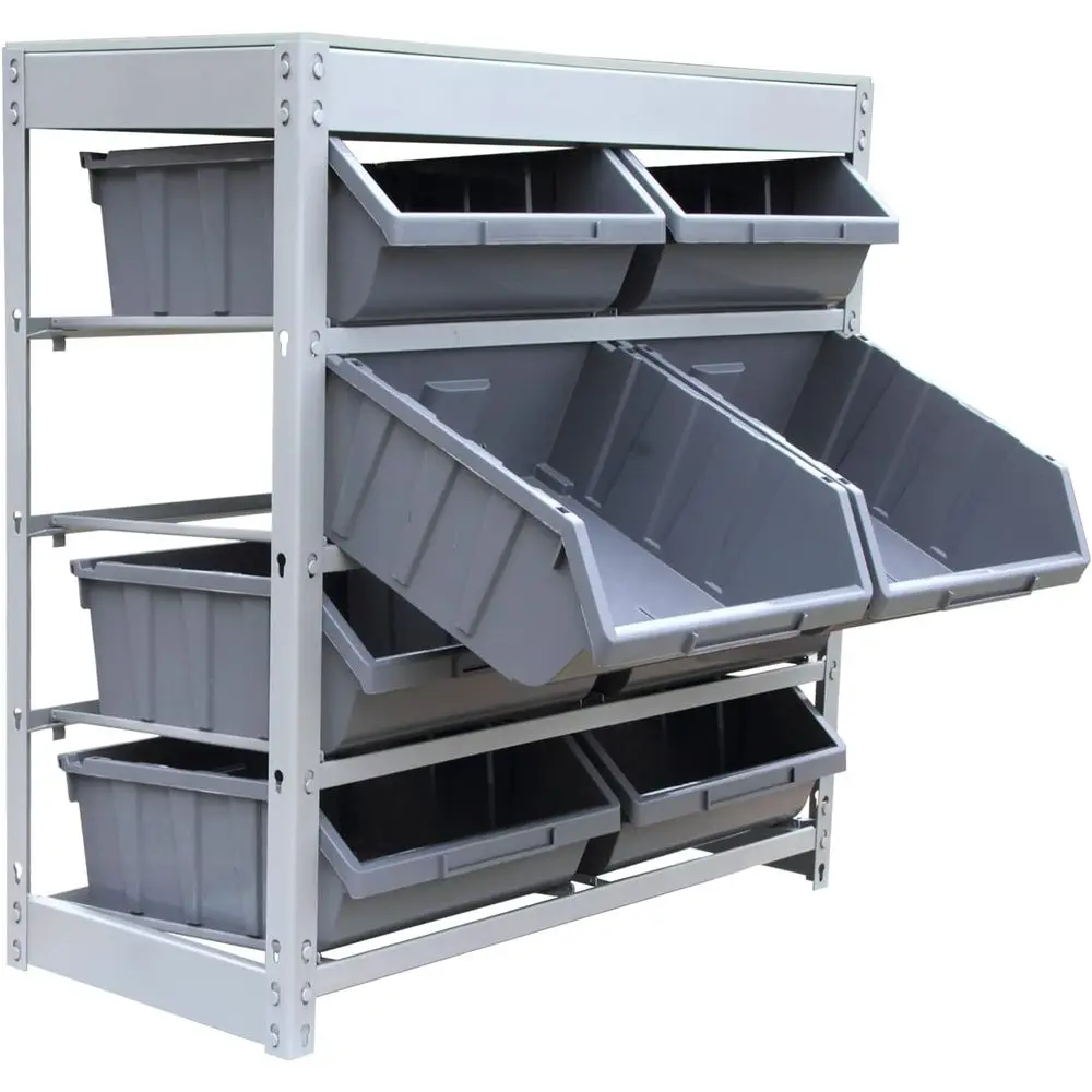 4-Tier Steel Rack with 8 Plastic Storage Bins - King's Organizer System