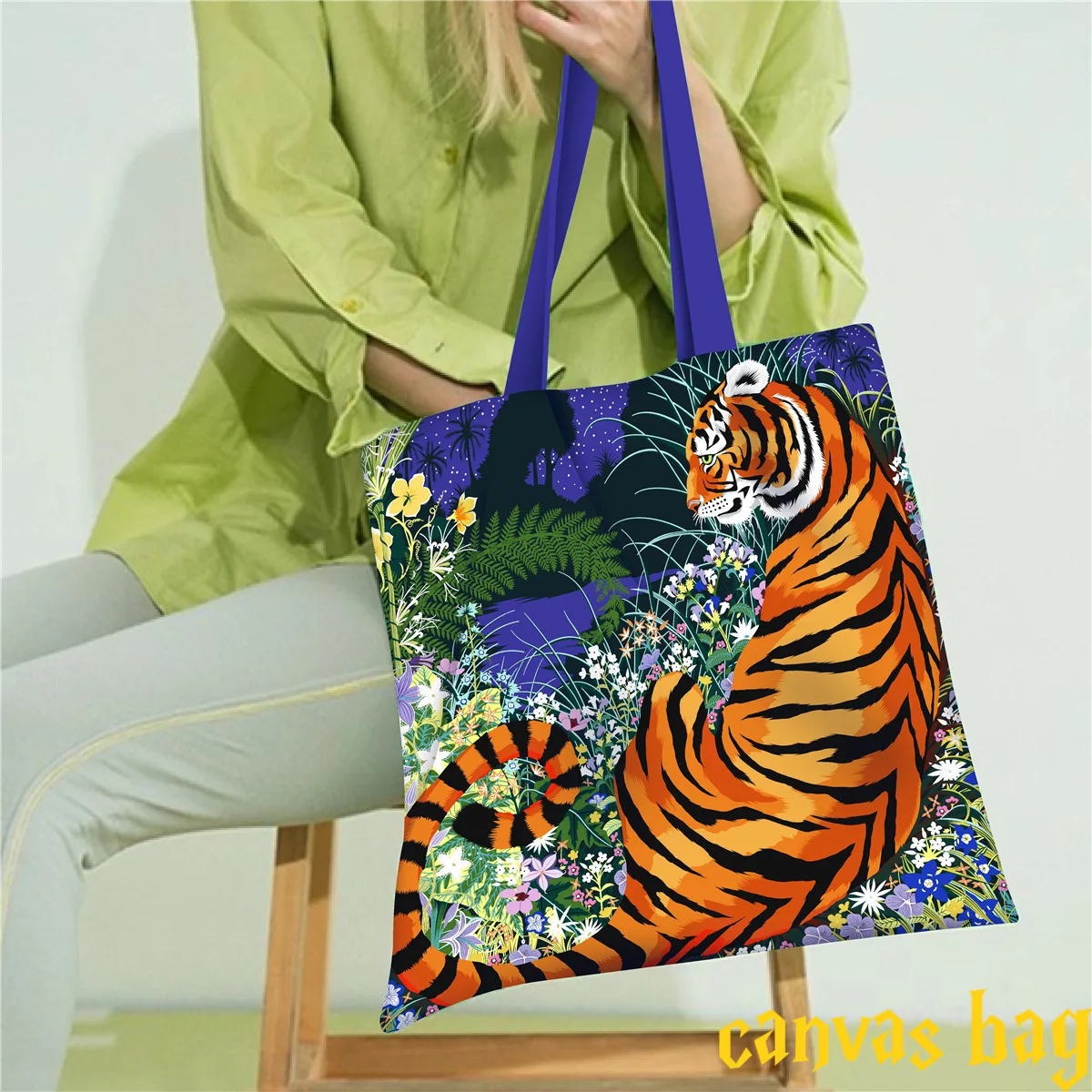 

Роскошная парусиновая сумка на плечо Four Seasons Jungle Tiger Design в корейском японском стиле, студенческая сумка-книга, большая вместительная сумка через плечо