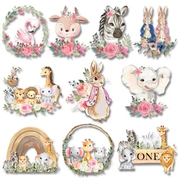 Simple Wreath Cartoon Animal Rabbit Elephant Pattern Iron On Transfer Clothing Thermoadhesive Patches Washable DIY Appliques