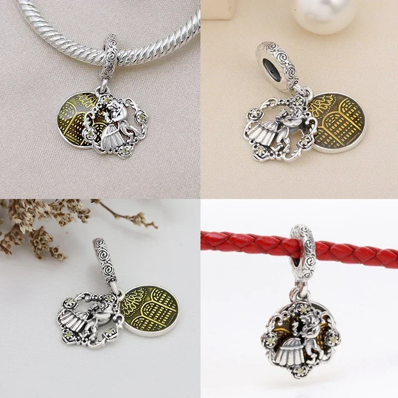 Fit Pandora Charms Bracelet Women Disney Beauty and the Beast Mrs. Potts and Chip Dangle Teapot Beads Girl DIY Jewelry Accessory