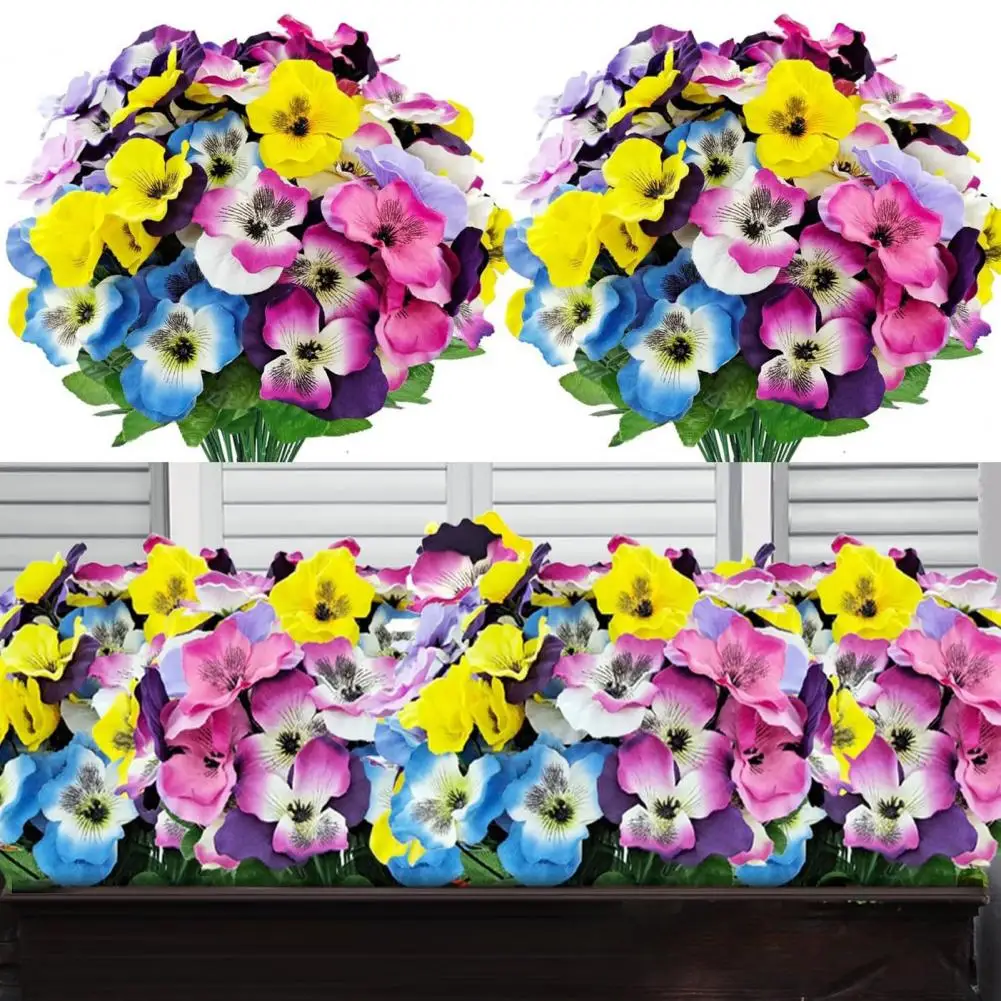 زهور بانسي اصطناعية مقاومة للأشعة فوق البنفسجية زهور صناعية قابلة لإعادة الاستخدام حزمة زهور بانسي صناعية لمزهرية حديقة الشرفة فناء داخلي وخارجي