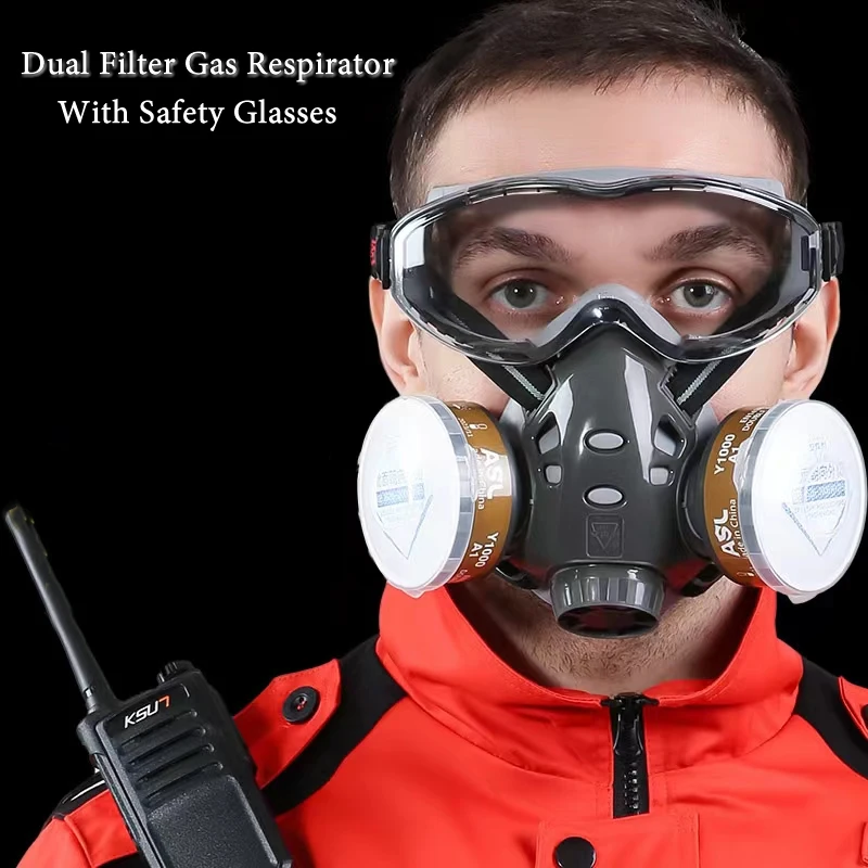 

Full Gas Mask Chemical Respirator With Safety Goggles Dustproof Face Mask P-A-1 For Work Safe Spraying Painting Organic Vapor