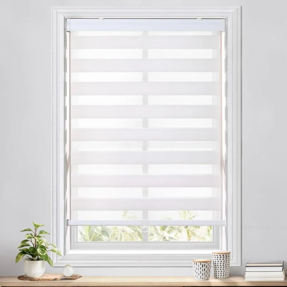 Cordless Dual Layer Zebra Blinds for Windows, Light Filtering Privacy Roller Shades for Day and Night