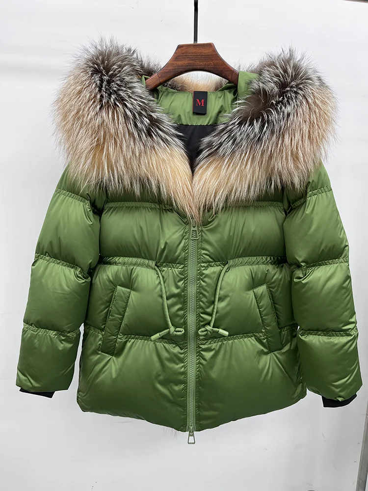 Inverno real gola de pele de raposa com capuz grosso ganso para baixo jaqueta natural casaco feminino outwear luxo quente rússia puffer jaquetas