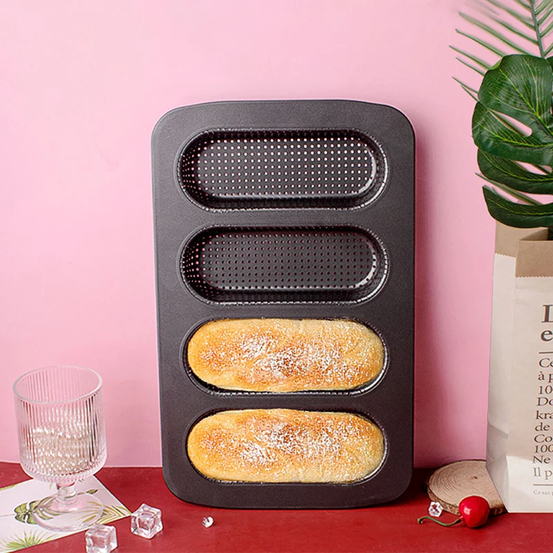 Hot Dot Bun Pan Perforated Carbon Steel Non-Stick Hotdog Bun Mold Bread Forms Crispy Mini Sandwich Baking Tray For Hot