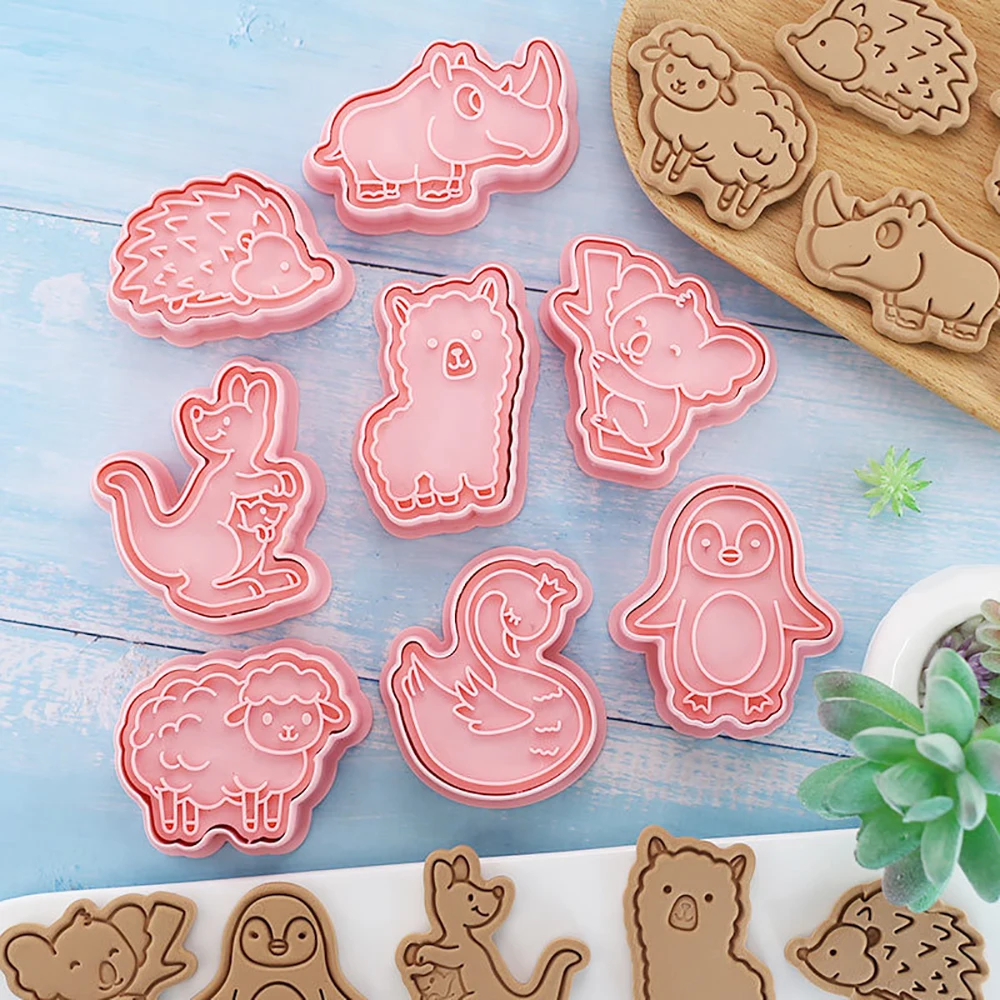 

8pcs/set Animal Shape Cookie Cutters 3D Plastic Biscuit Mold Cookie Stamp DIY Fondant Cake Mould Kitchen Baking Pastry Bakeware