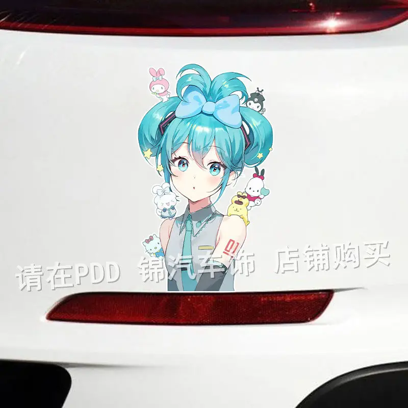 اليابانية أنيمي هاتسون ميكو فتاة صغيرة ملصق سيارة ملصق سيارة غطاء خزان الوقود الباب الخدوش وملصقات الزخرفية