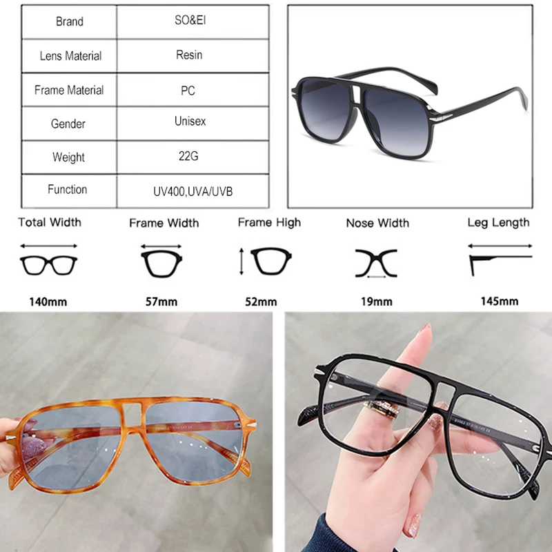 SO & EI rétro Double bridge hommes pilote lunettes de soleil mode Rivets décoration nuances UV400 femmes tendance léopard lunettes de soleil