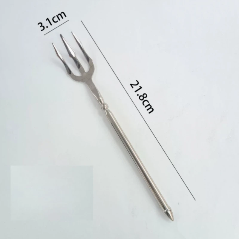 1pc Heavy-Duty Stainless Steel Trident Fork - Long Handle with Glossy Finish & Trident Tip (3-Prong) for Dinner, Salad, Dessert