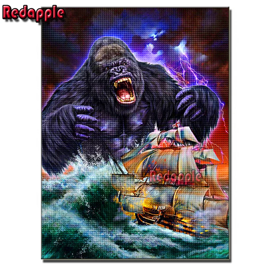 Chimpanzee-Diamond Painting, DIY Embroidery Diamonds, Round Lightning, Ocean, Sailboat, 5D Cross Stitch, Full Square Drill, Home