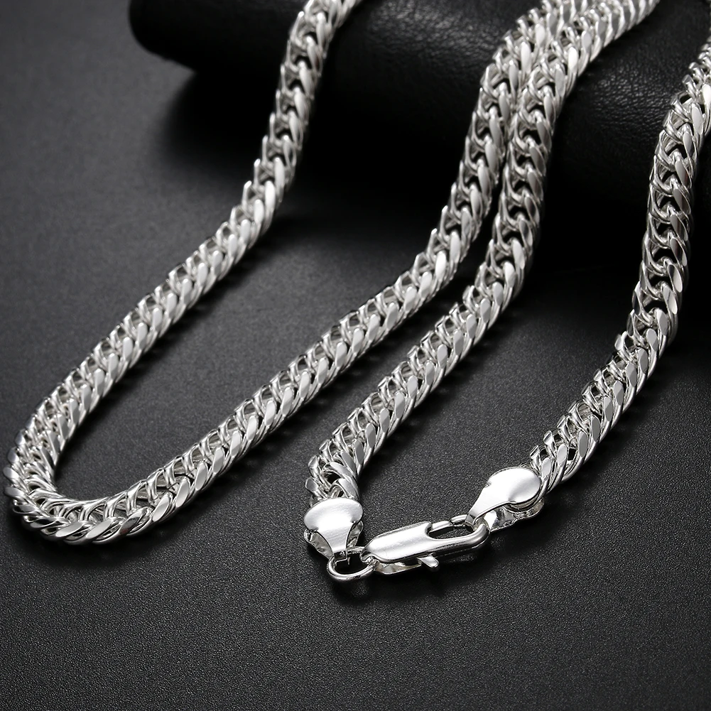 Hot Fine Width 6MM Chain 925 Sterling Silver Necklaces for Women Men Charm Fashion Jewelry Wedding Party Holiday Gift 50-60cm