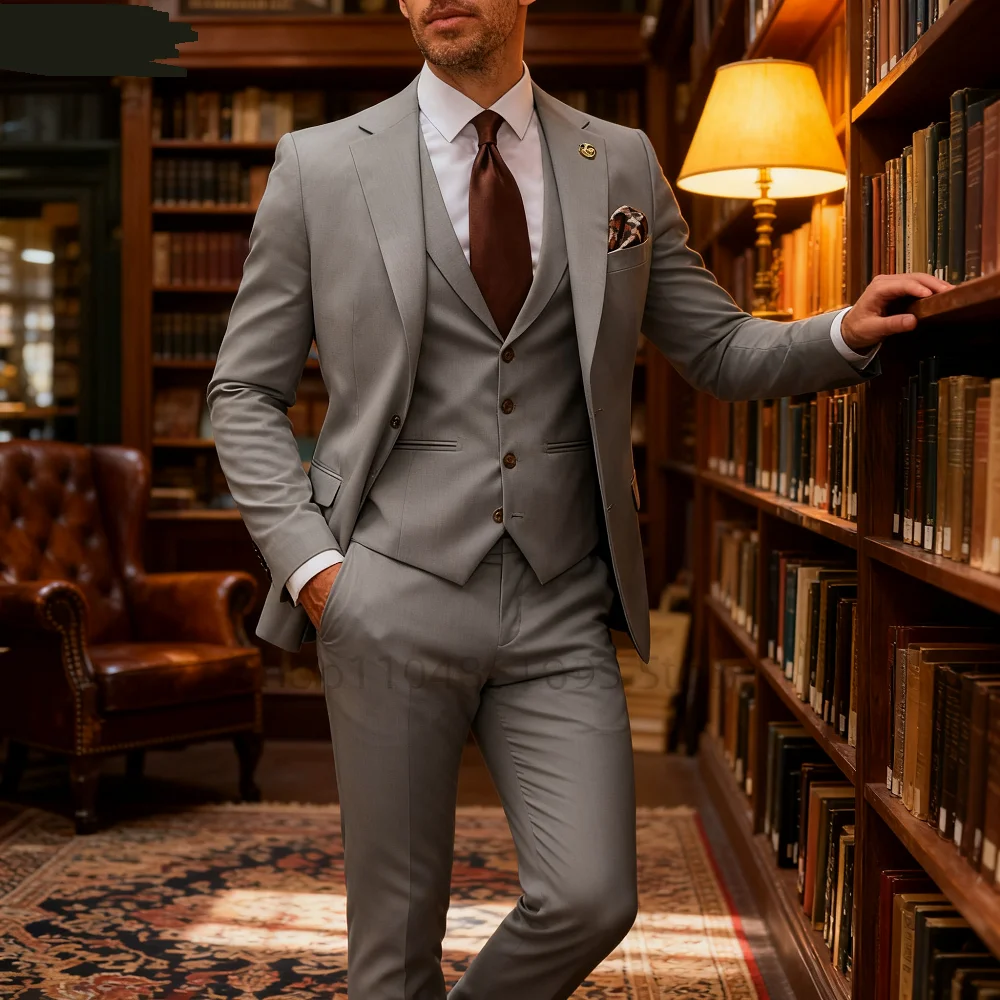 

Men, Slim Fit, Smart Casual Wedding Dress, Notch Lapel Jacket, Groom Tuxedos for Business, 3 Piece Set(Blazer + Pants + Vest)