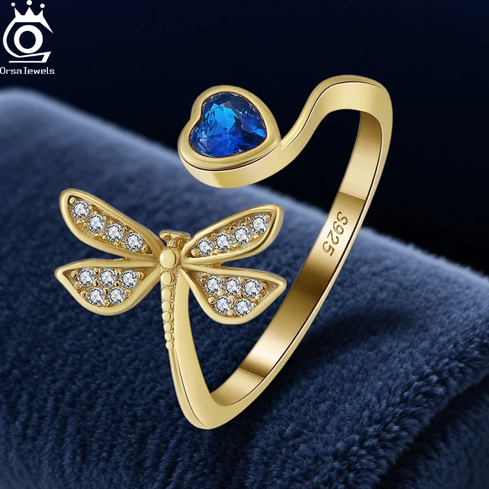 

ORSA JEWELS Classic Zircon Open Rings For Women Heart Zircon Real 925 Silver Geometric Ring Wedding Aesthetic Jewelry Gift SR329