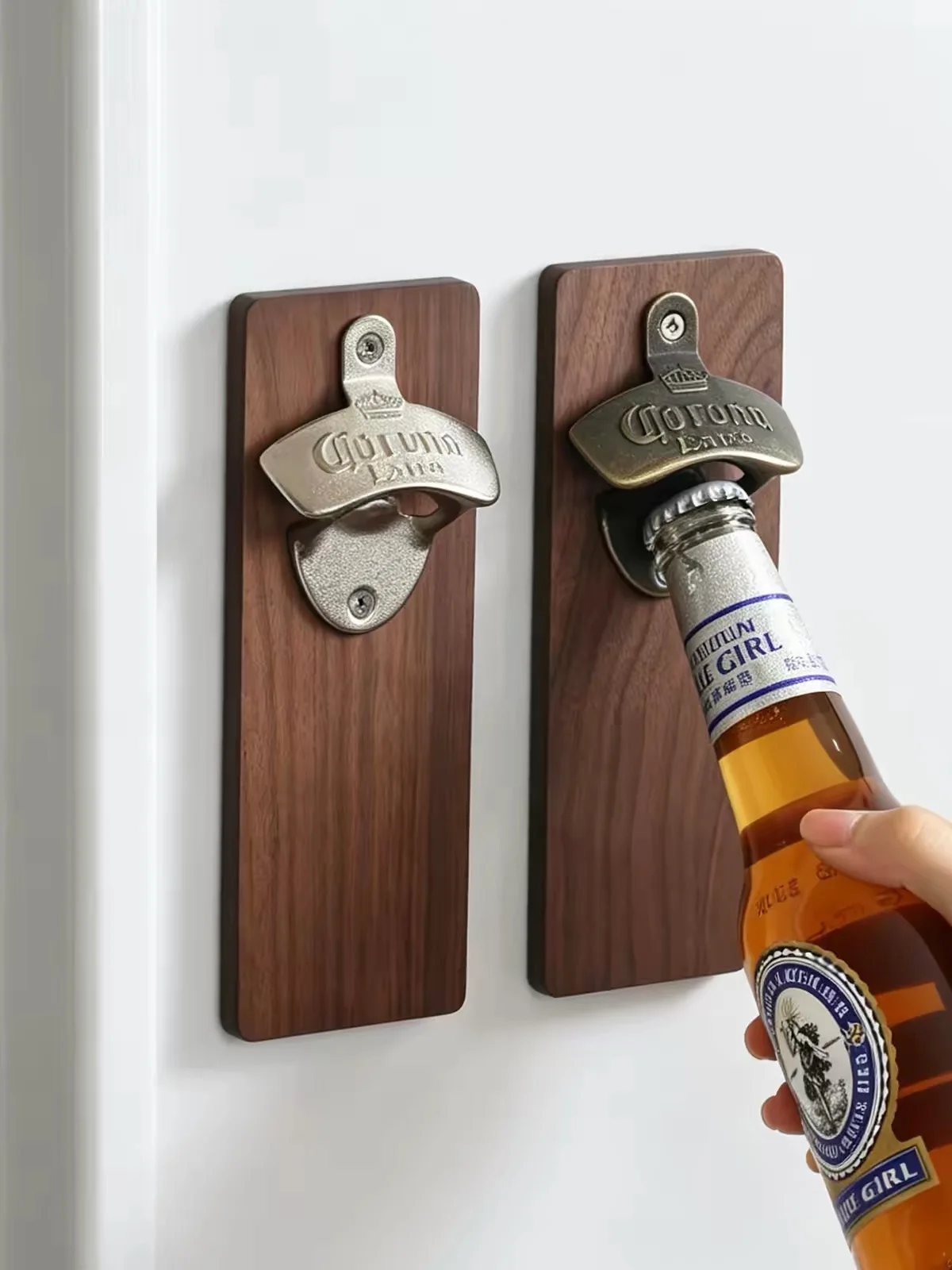 Retro copper wall-mounted stainless steel beer bottle opener | Embedded opener, can be screwed onto wooden wall surface