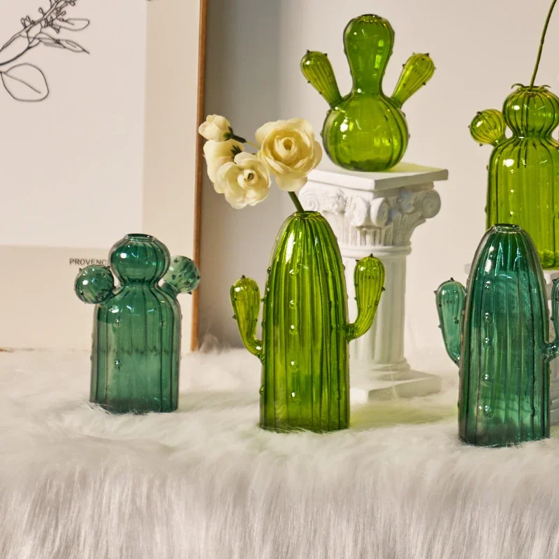 Cactus Glass Vase Hydroponic Plant Living Room Decoration Aromatherapy Bottle Flower Decor Vase Tabletop Small Vase Handicraft