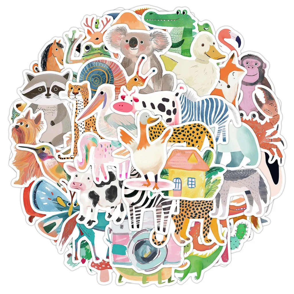 50PCS Kids' Hand-Drawn Animal Graffiti Stickers - Waterproof Decor for Water Cup, Phone, Computer & Skateboard AnimeWorlds Store