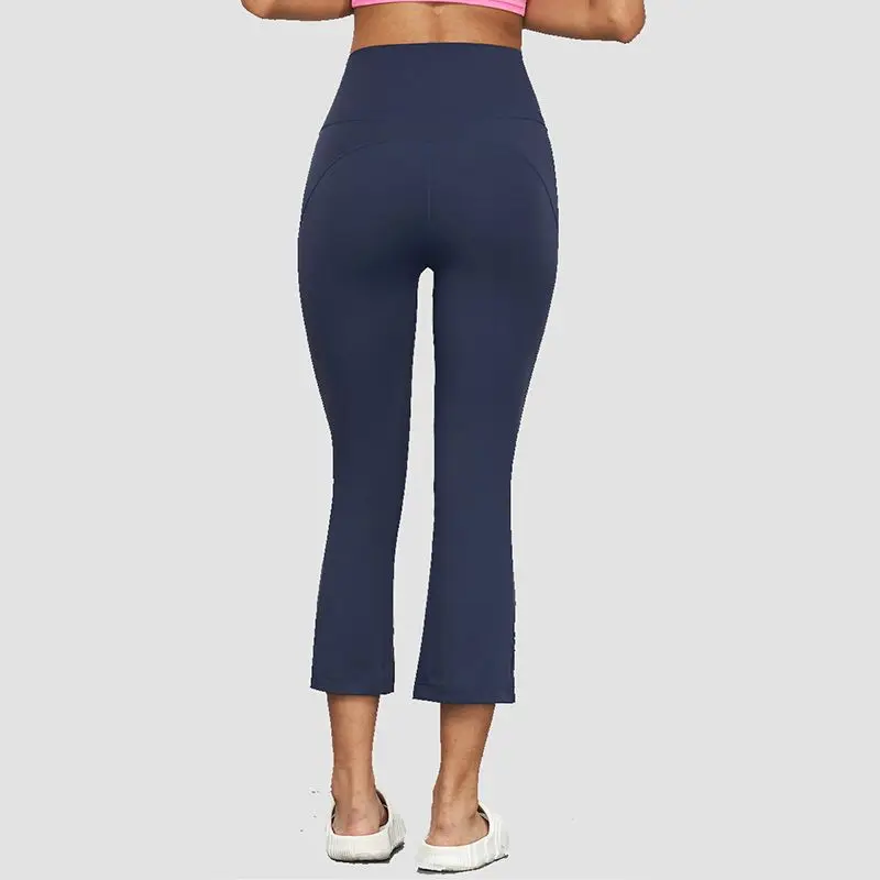 Nieuwe hardloopcapribroek met hoge taille, dames casual hoge elastische sensatie zomersport micro uitlopende broek