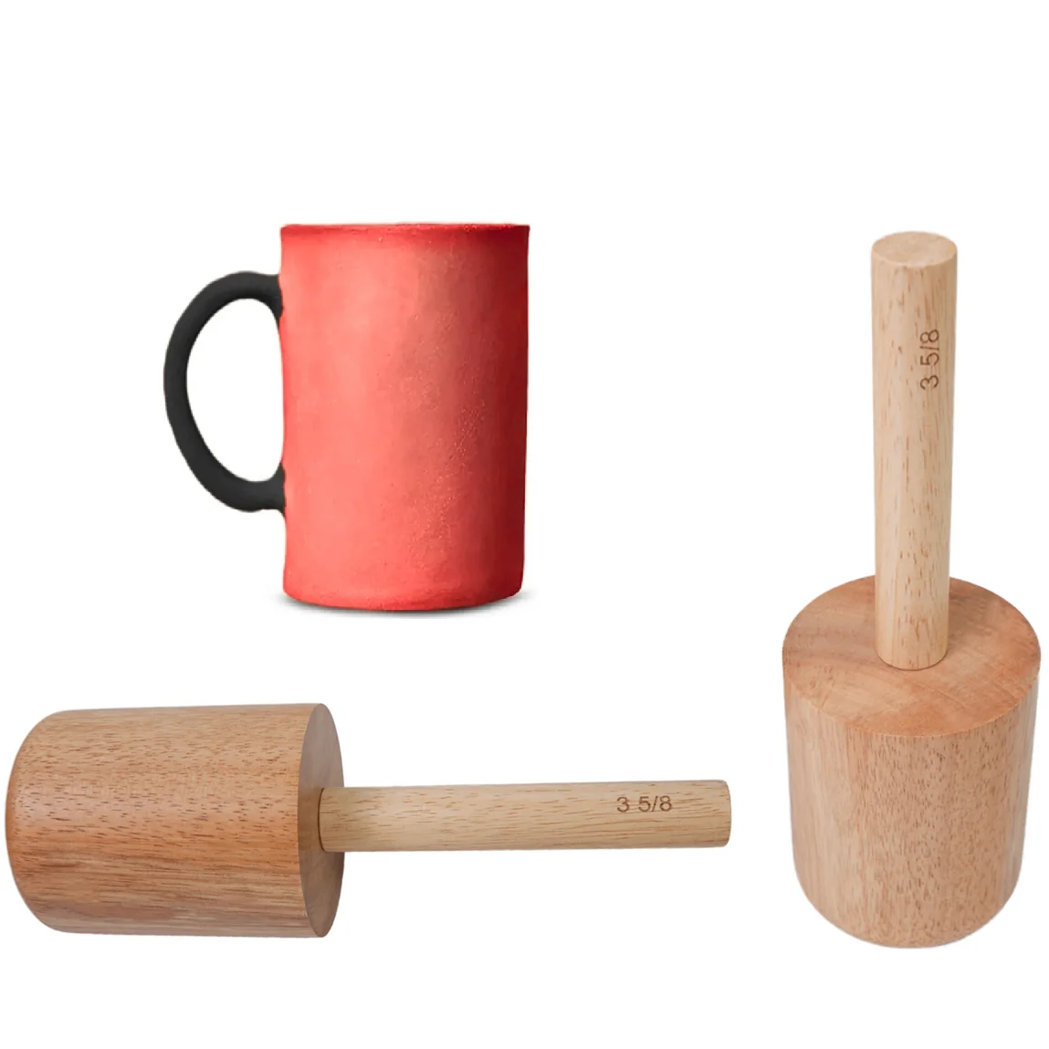 3 5/8'' Cup Pottery Molds Burlywood Wood Ceramics Tools with Handle Pottery Matrixs Set with Coated for Clay Pottery Rib Wooden