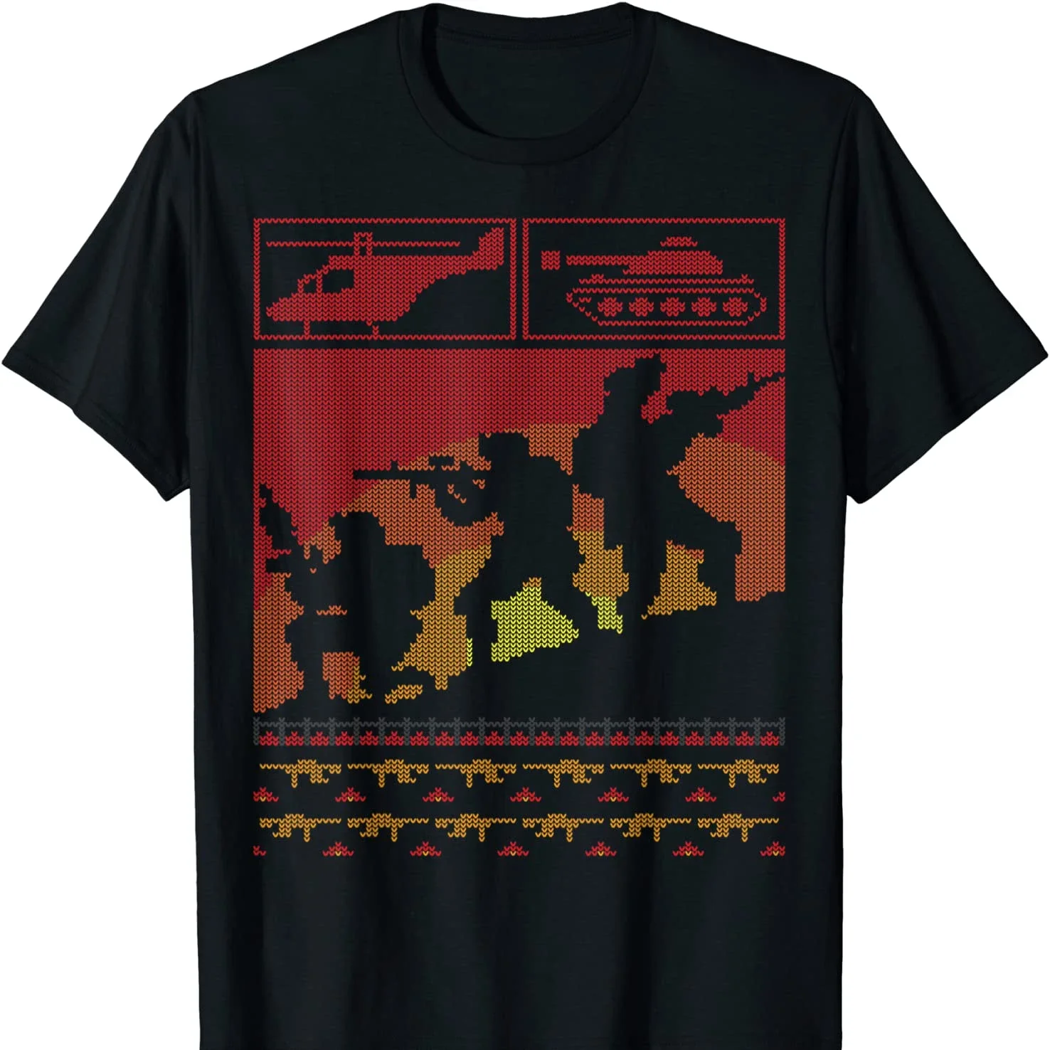 Ugly Christmas Sweater Style Army Tank Helicopter Soldier Military T-Shirt 100% Cotton O-Neck Short Sleeve Casual Mens T-shirt