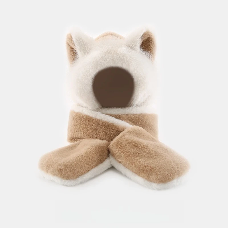 شتاء دافئ آذان الثعلب الأحمر أفخم قبعة وشاح قفازات الخريف والشتاء ركوب الدراجات قبعة الأذن التزلج #6